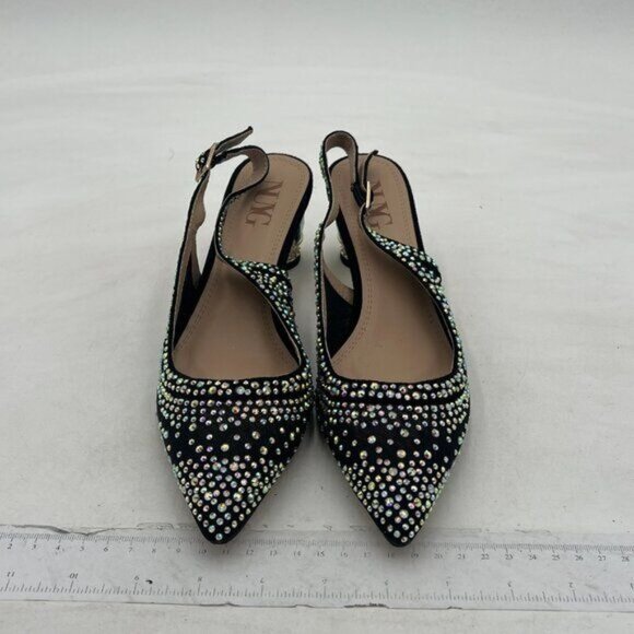 Women Pointed Toe Slingback Wedding Pumps Chunky Low Heel Rhinestone Sandals - Picture 2 of 8